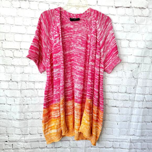 Lane Bryant Wms 18/20 Pink Orange Open Front Knit Cardigan Colorful - Picture 11 of 12